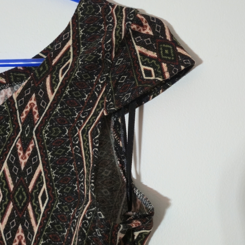 Joli Clothes XL Black Brown Geometric Tribal Knit Cap Sleeve Mini Shift Dress - Picture 5 of 13